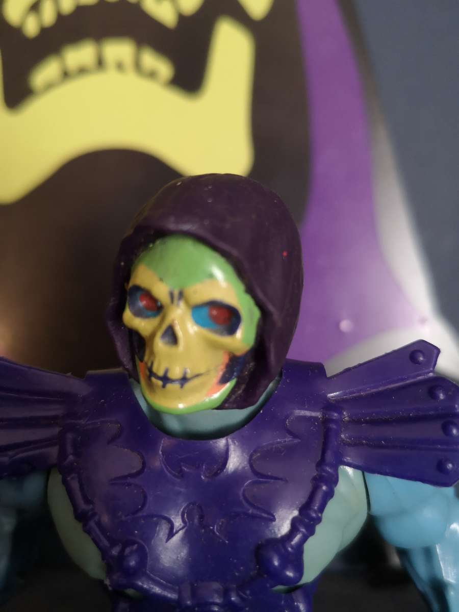 RARE Peach Cheeks Skeletor complete (early 8-back variant), vintage MOTU / He-man action figure