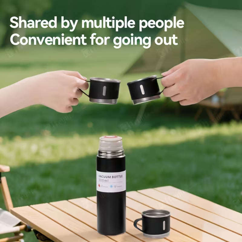 Stainless Steel Vacuum Flask Set, Insulated Thermal Mug 500ml/16.9oz, Keeps Drinks Hot or Cold, with