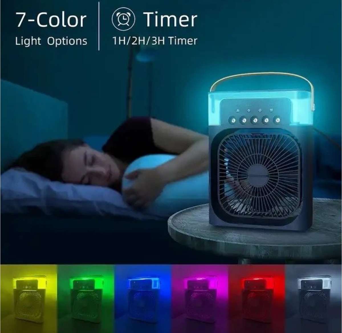Fan Evaporative Air Cooler with 7 Colors LED Light Strip Spray