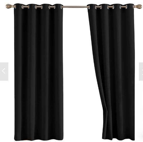 2-Pack Blackout Eyelet Curtains Bedroom -Thermal Insulated - Black