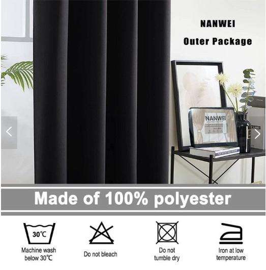 2-Pack Blackout Eyelet Curtains Bedroom -Thermal Insulated - Black