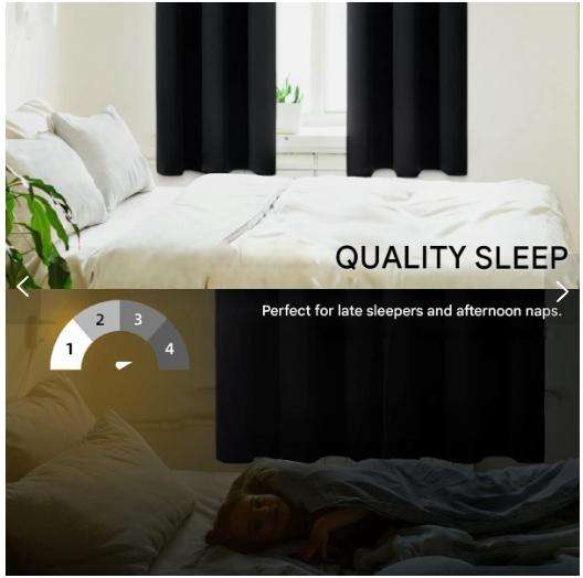 2-Pack Blackout Eyelet Curtains Bedroom -Thermal Insulated - Black