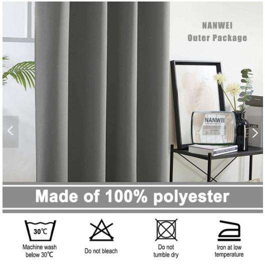 NANWEI 2-Pack Blackout Eyelet Curtains Bedroom -Thermal Insulated - Grey