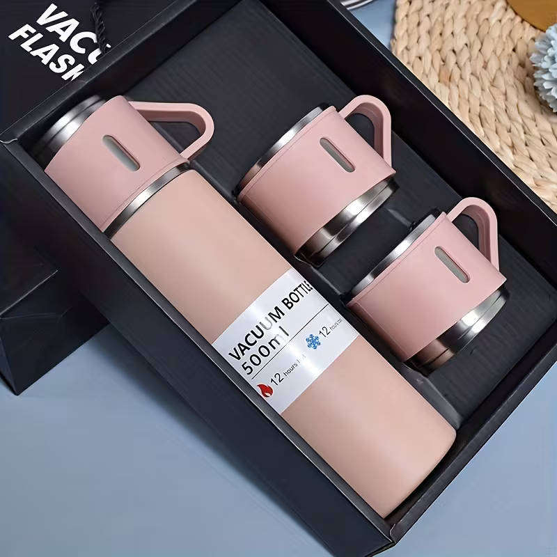 Stainless Steel Vacuum Flask Set, Insulated Thermal Mug 500ml/16.9oz, Keeps Drinks Hot or Cold, with
