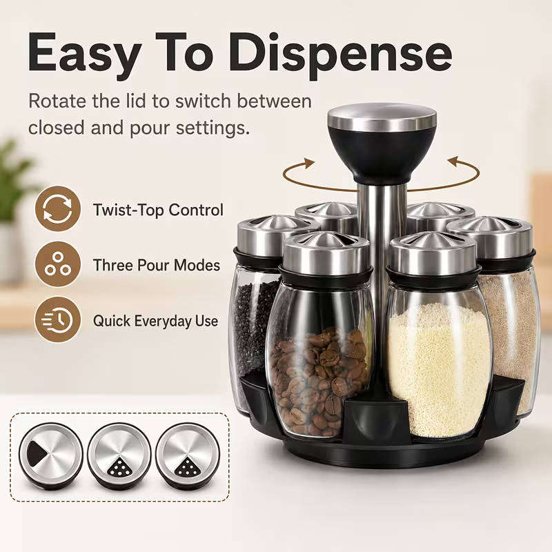 6-Jar Rotating Spice Rack Organizer,