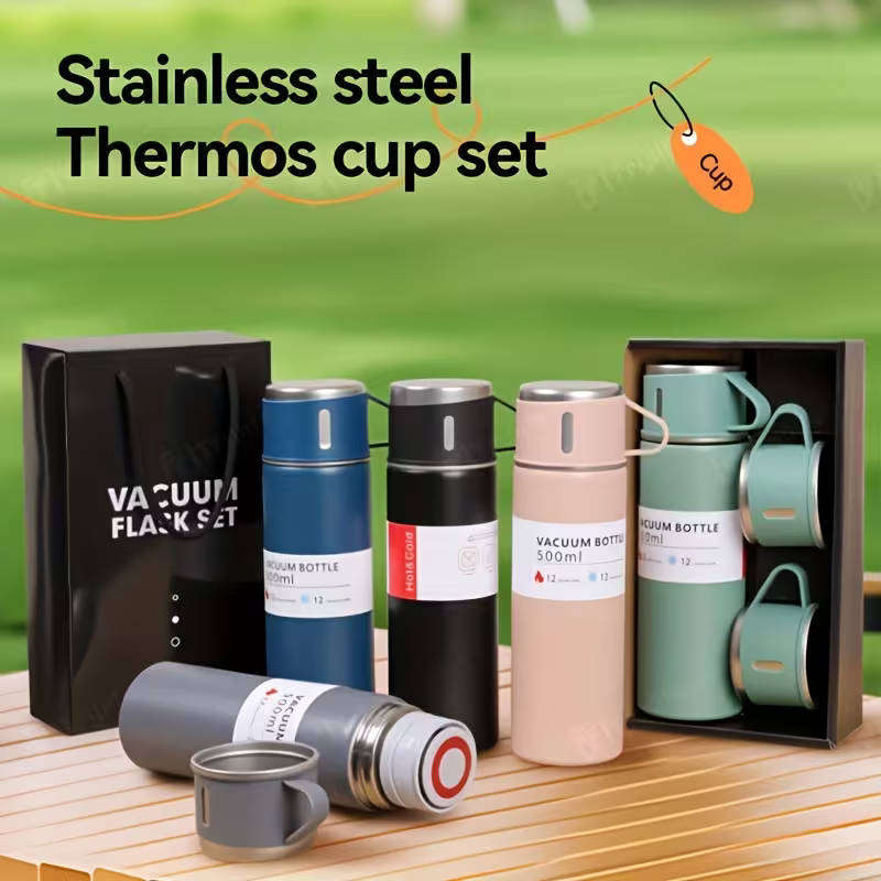 Stainless Steel Vacuum Flask Set, Insulated Thermal Mug 500ml/16.9oz, Keeps Drinks Hot or Cold, with