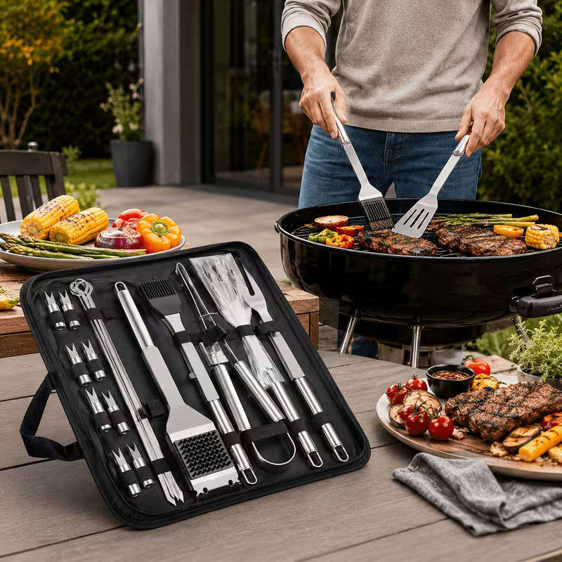 Stainless Steel Utensils BBQ Grill Tools Set with Storage Case