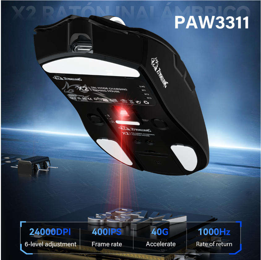 X2 Rechargeable 24000 DPI Wireless Gaming Mouse 56g Ergonomic Design - Black