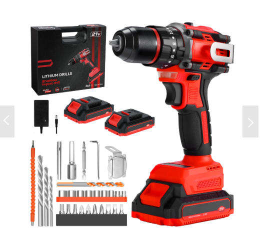 21V 55NM Brushless Cordless Drill Electric Impact Drill Set with 2 Batterie