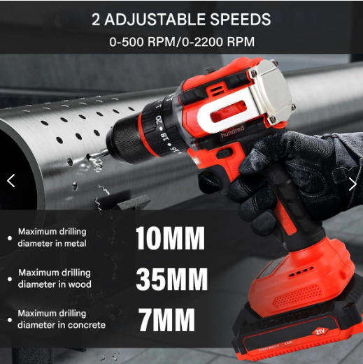 21V 55NM Brushless Cordless Drill Electric Impact Drill Set with 2 Batterie