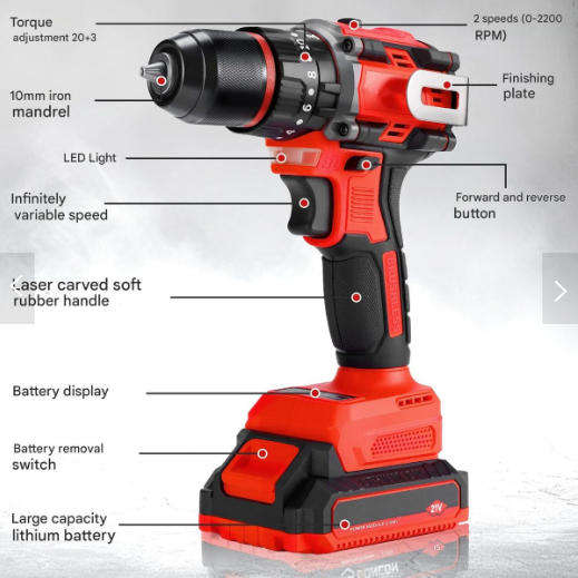 21V 55NM Brushless Cordless Drill Electric Impact Drill Set with 2 Batterie