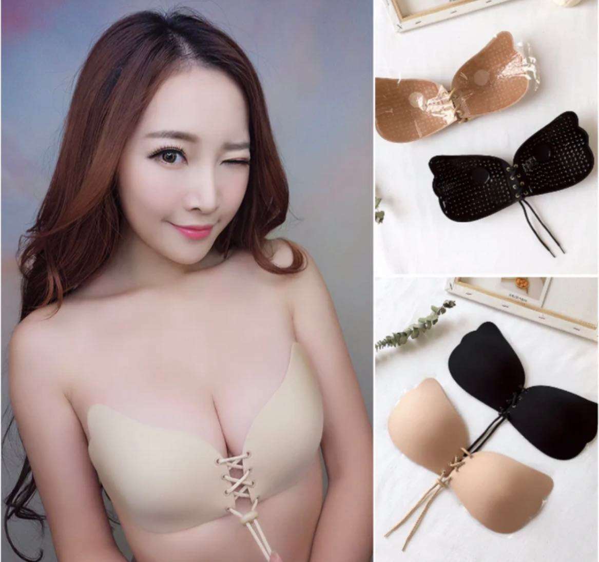 Silicone Push Up Adhesive Invisible Backless and Strapless Bra - Beige /black /SIZE A B C D