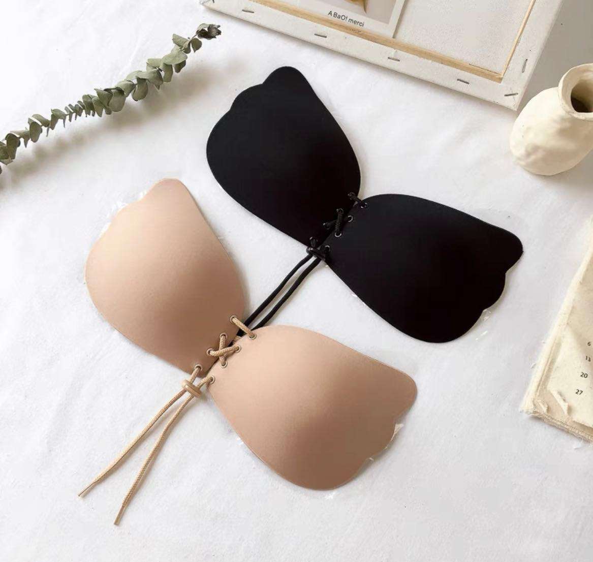Silicone Push Up Adhesive Invisible Backless and Strapless Bra - Beige /black /SIZE A B C D