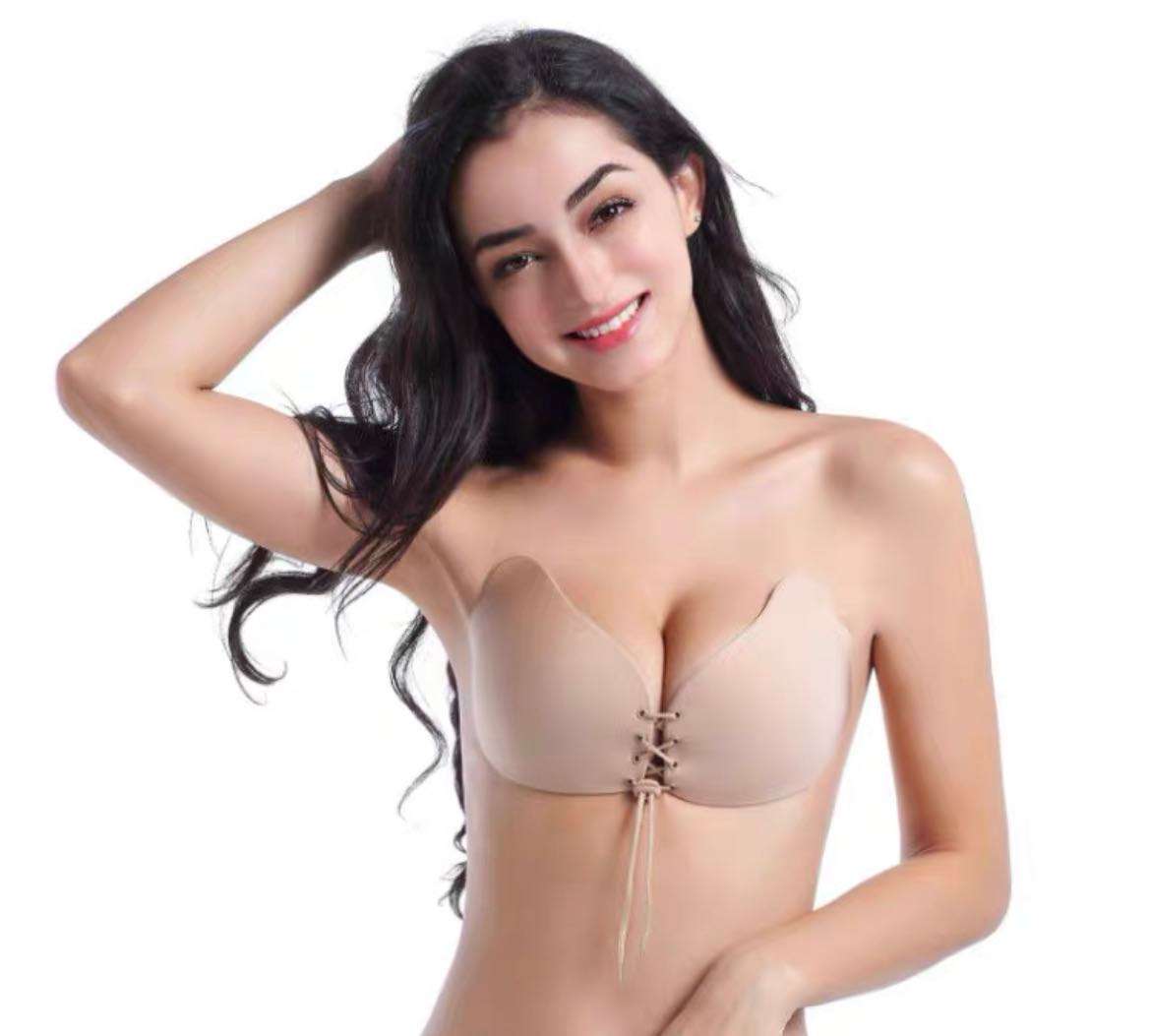 Silicone Push Up Adhesive Invisible Backless and Strapless Bra - Beige /black /SIZE A B C D