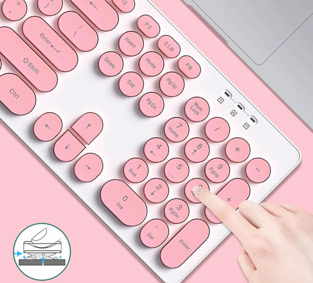 2.4G Full-Size Retro Typewriter Keyboard - Wireless Mouse Combo, Circular Keycap, Ergonomic Design,