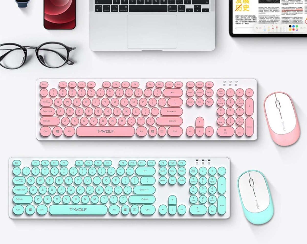 2.4G Full-Size Retro Typewriter Keyboard - Wireless Mouse Combo, Circular Keycap, Ergonomic Design,