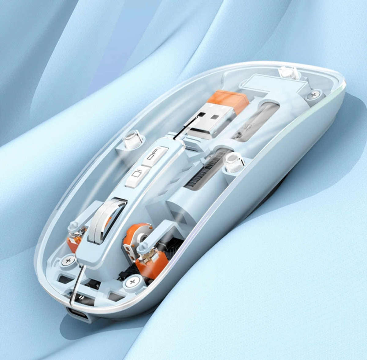 2024 New Magic Wireless Mouse with Transparent Shell, USB Rechargeable, 2.4G