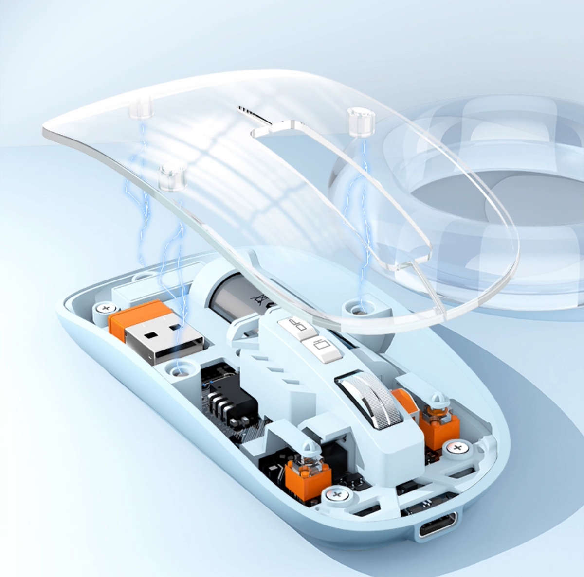 2024 New Magic Wireless Mouse with Transparent Shell, USB Rechargeable, 2.4G