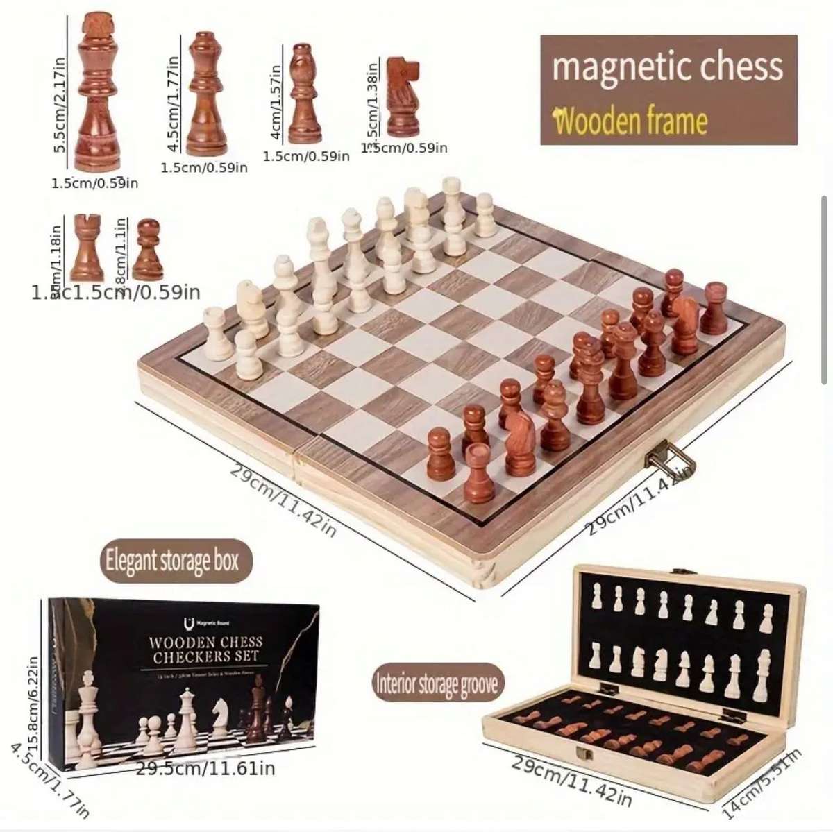 Wooden Chess Set with Magnetic Pieces