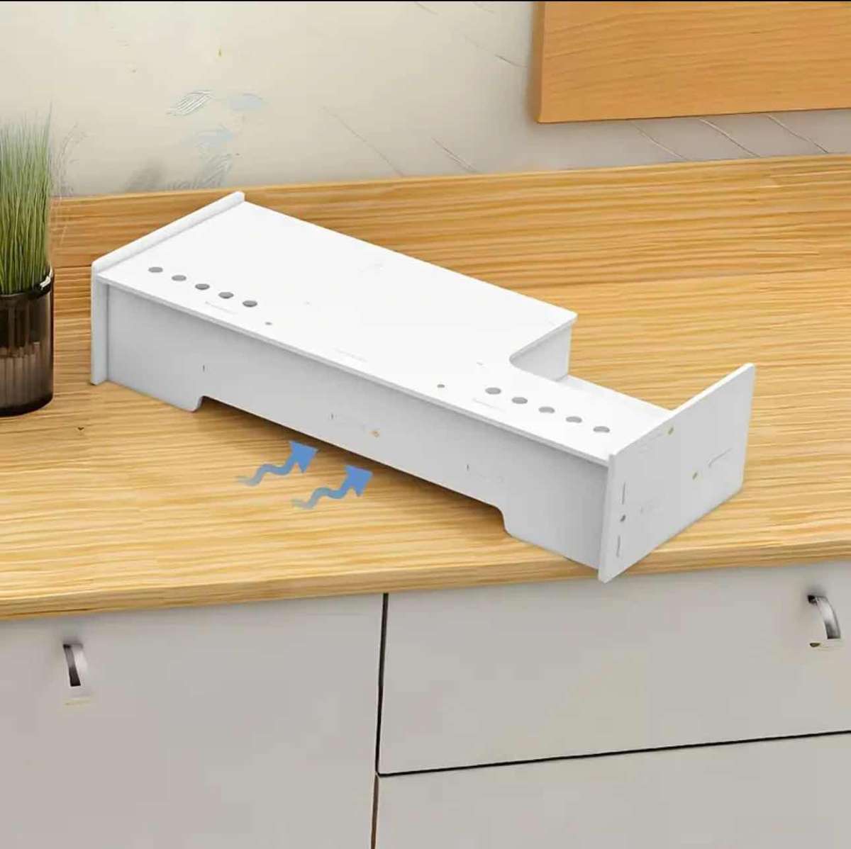 White Portable Smart Monitor Riser Stand With 2 Drawers
