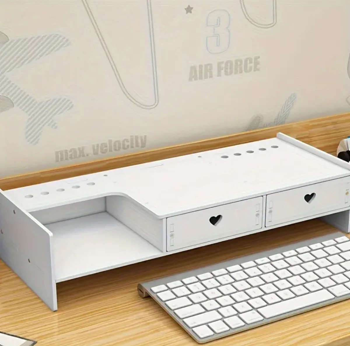 White Portable Smart Monitor Riser Stand With 2 Drawers