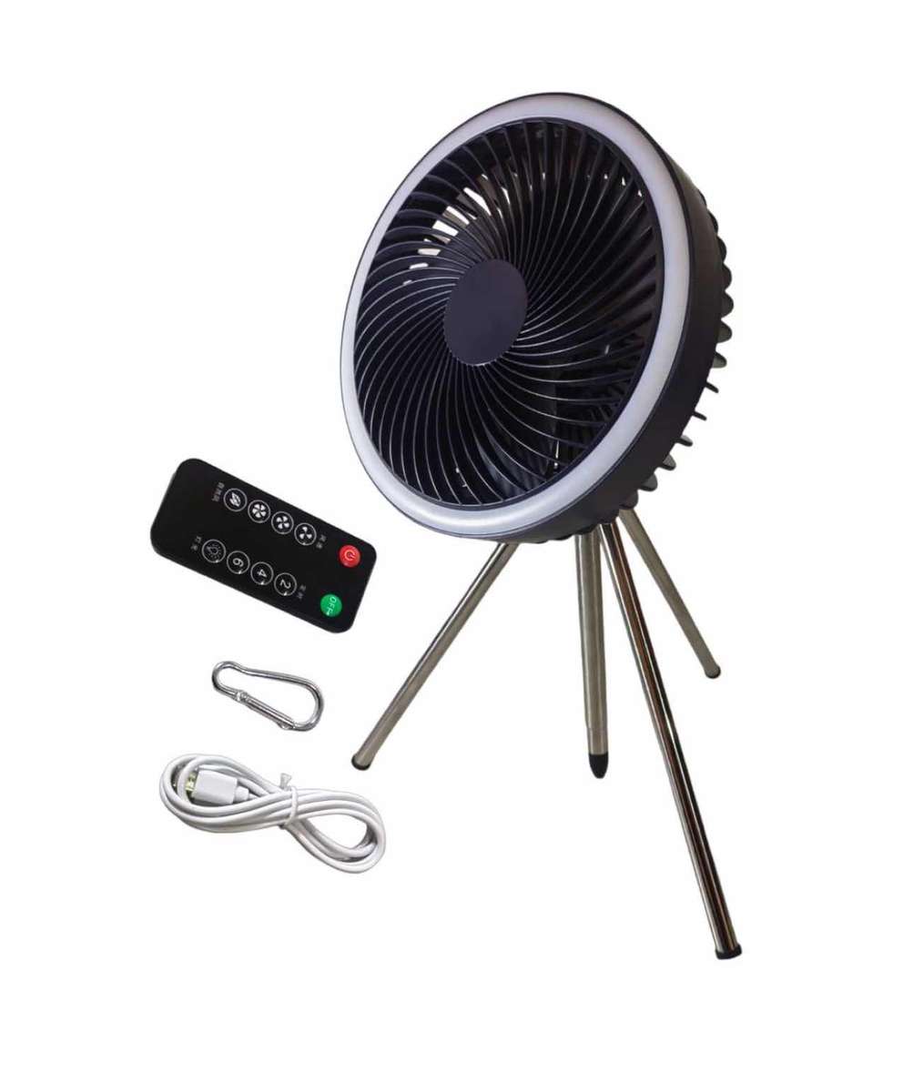 Outdoor Rechargeable Portable Fan with LED Light + Remote + Stand -4000mah