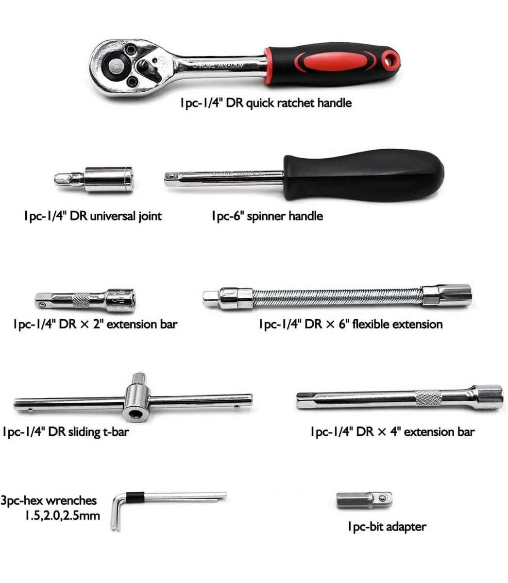 46 Pieces 1/4 inch Drive Socket Ratchet Wrench Set with Storage Case