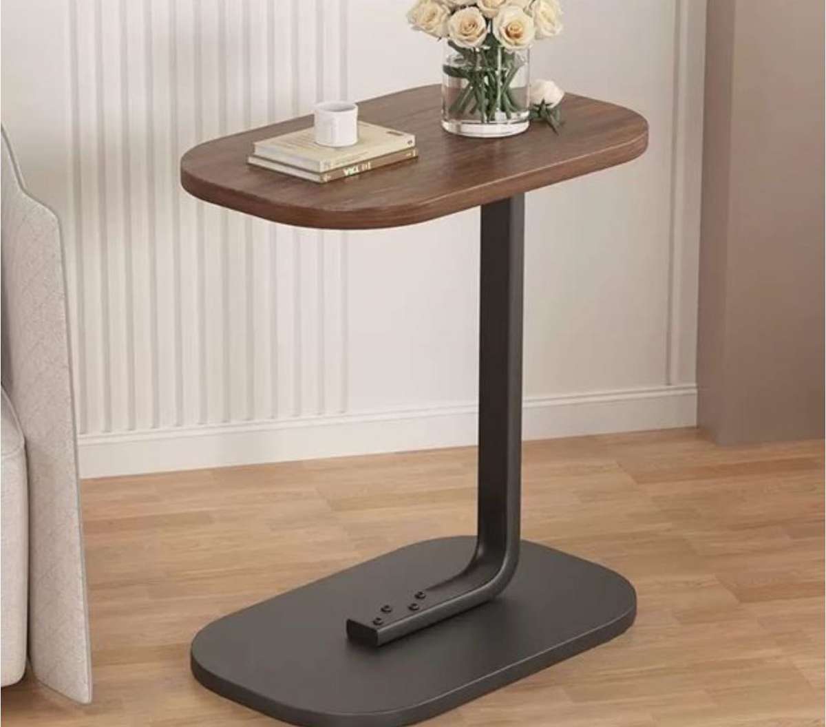 Sofa Side Table - 1 Pack Classic Portable End Table with Sturdy Metal Base for Livin