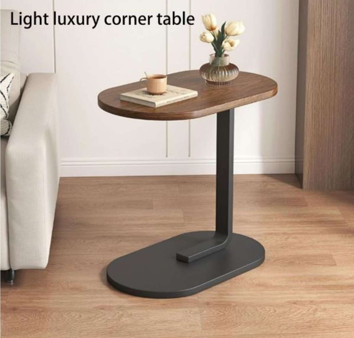 Sofa Side Table - 1 Pack Classic Portable End Table with Sturdy Metal Base for Livin