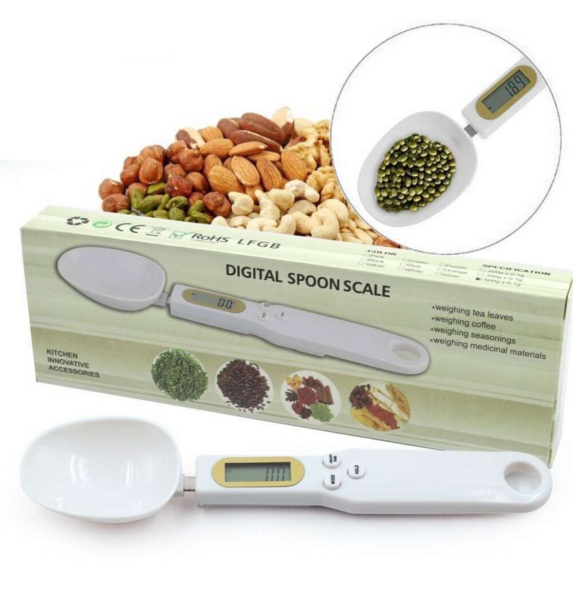 Electronic Measuring Scale Spoon For Grams & Milligrams - White