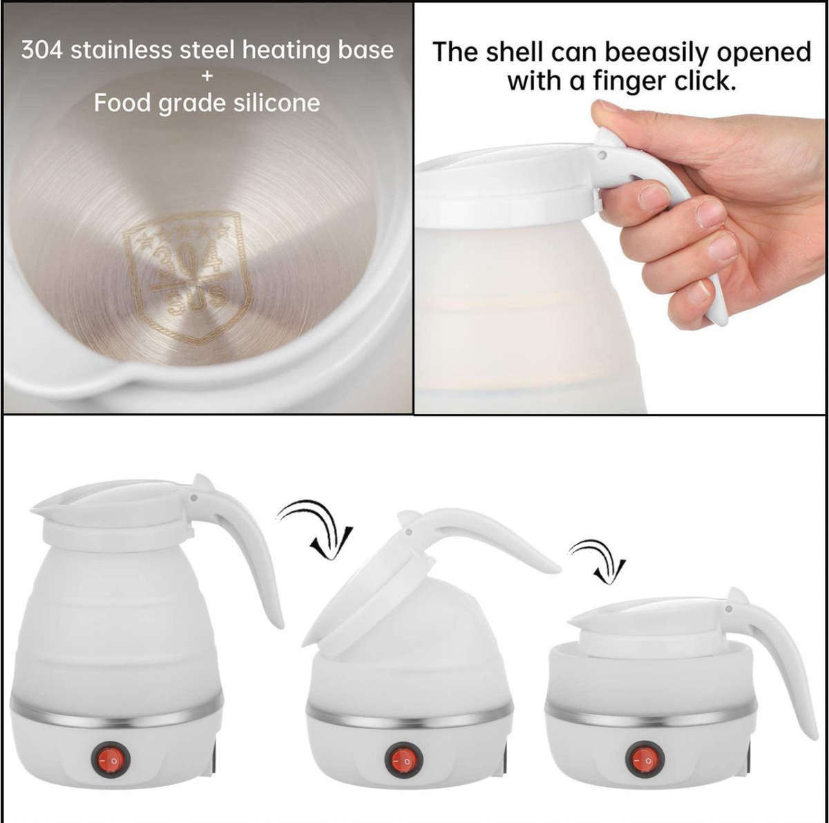 Portable Silicone Collapsible Travel Electric Kettle - White