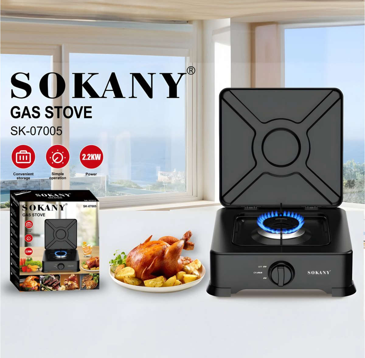 Sokany - Portable Gas Stove Single Burner 2.2KW