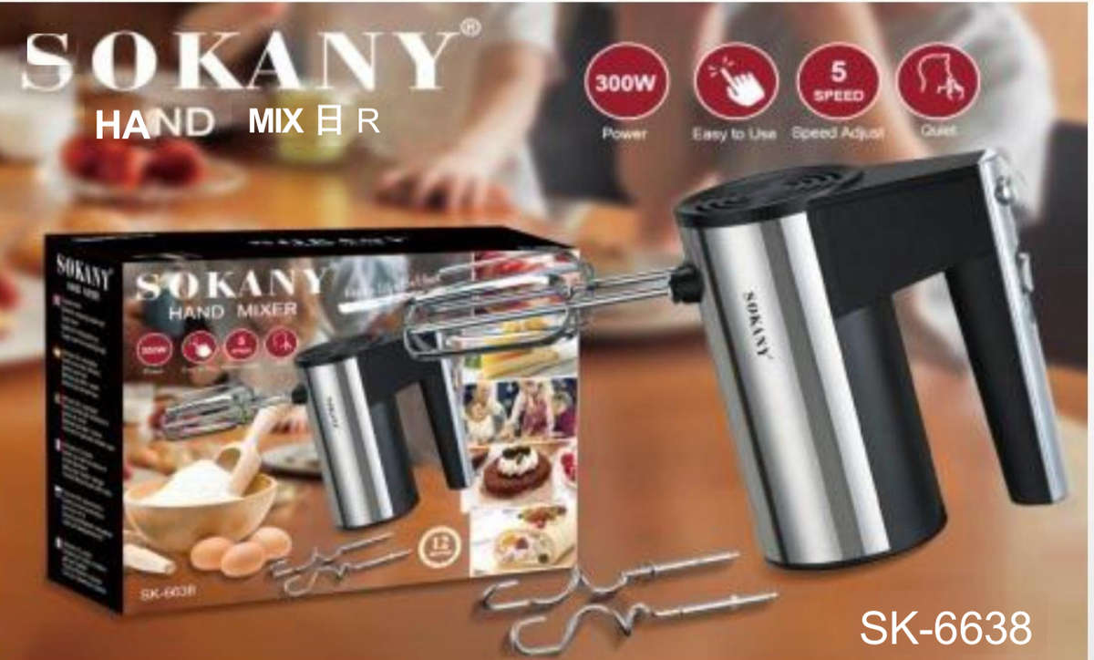 Sokany - 5 Speed 300W Stainless Steel Hand Mixer
