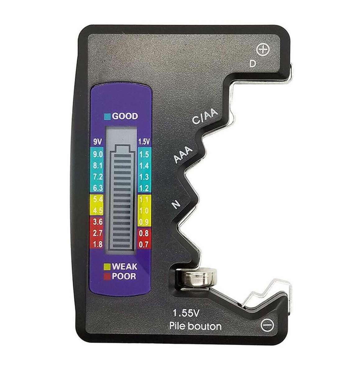 Universal 1.5V Digital LCD Tri-Color Battery Tester Checker Detector - Black