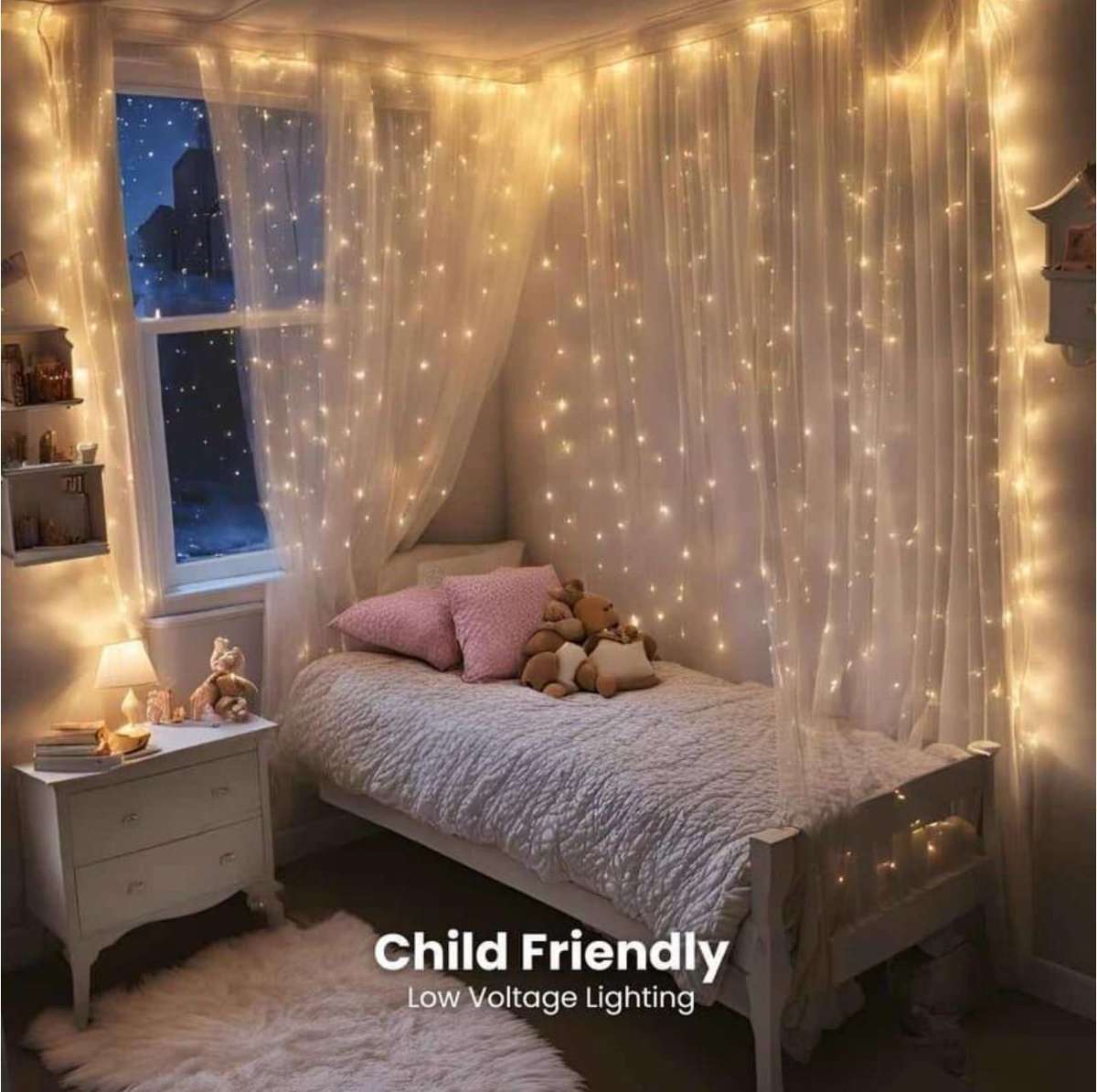 3m x 3m LED Fairy Light Curtain-Warm White-WHITE-RGB