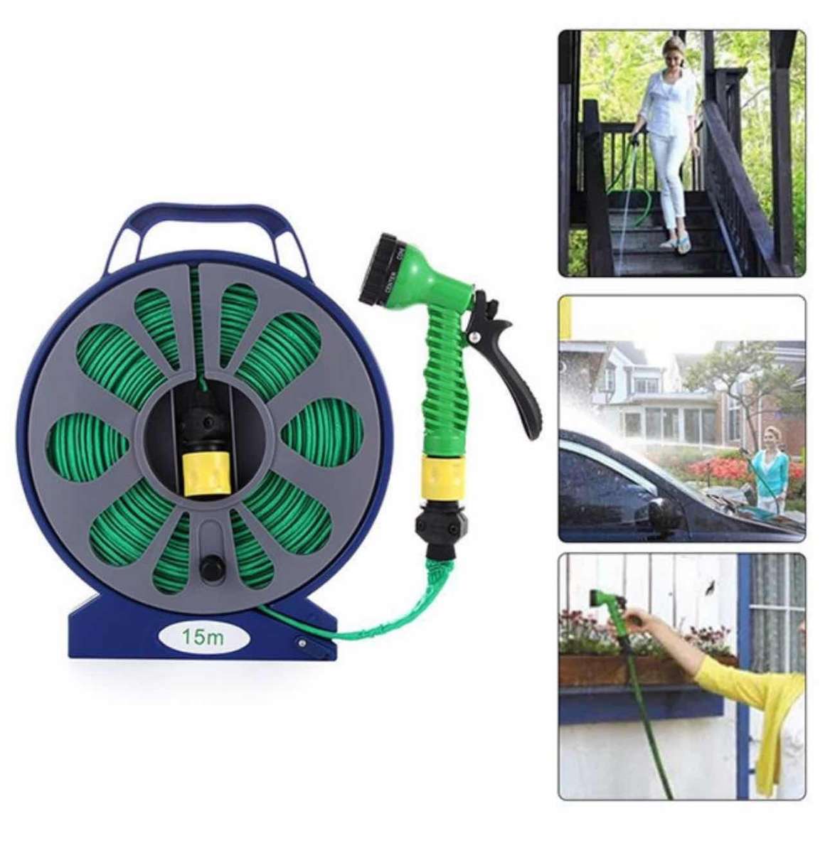 15M Retractable Garden Watering Turntable Flat Hose Pipe