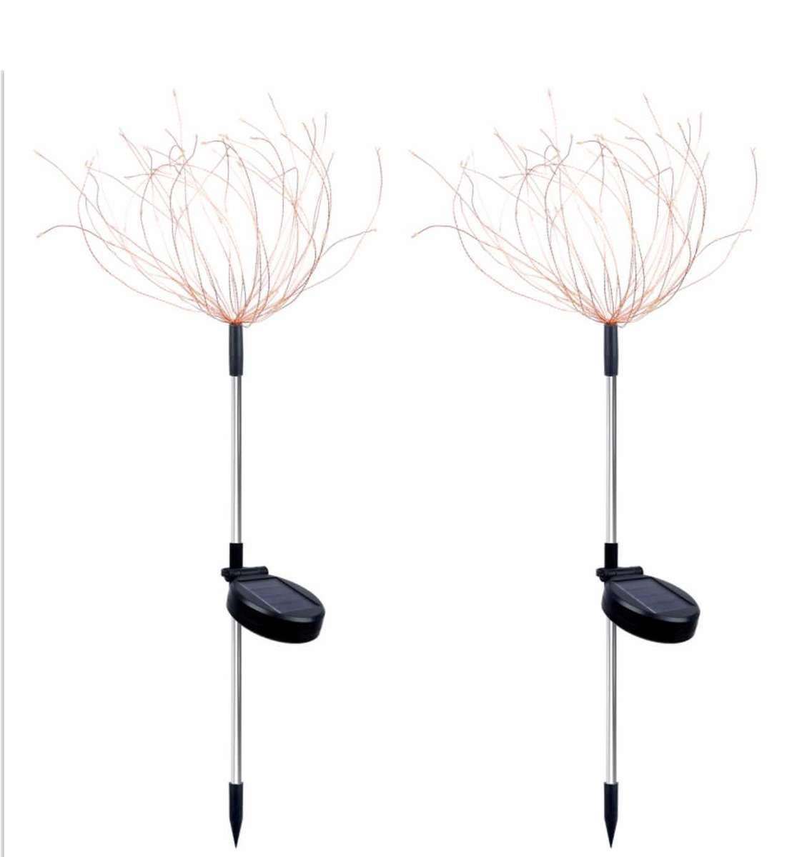 Garden Decoration Solar Waterproof LED Firework Lights Garden Stake-2 Pack-Colored light- white-BLUE