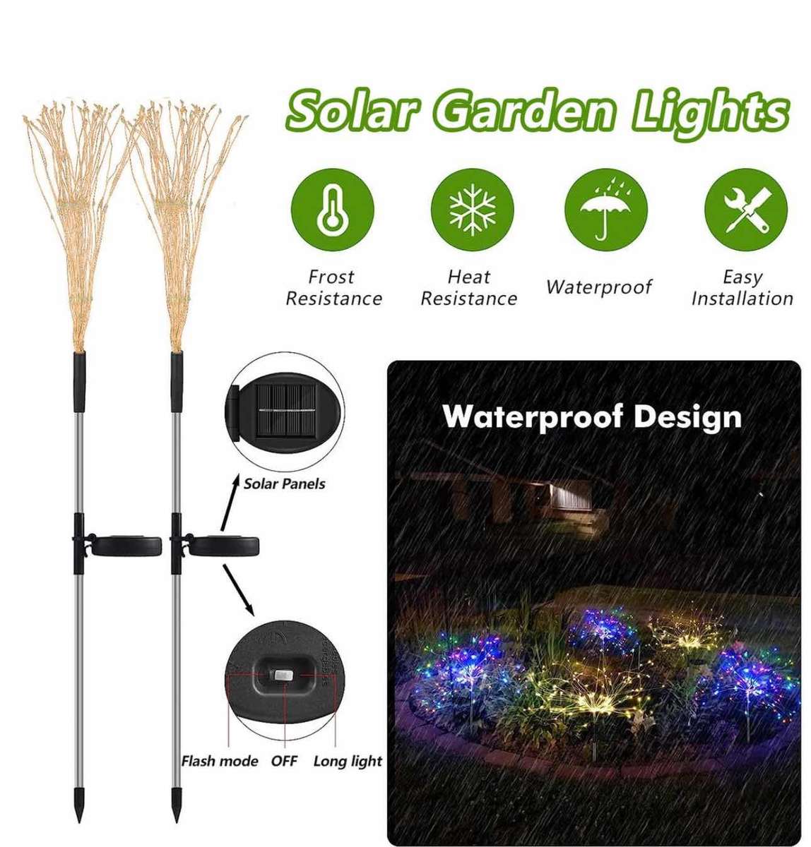 Garden Decoration Solar Waterproof LED Firework Lights Garden Stake-2 Pack-Colored light- white-BLUE