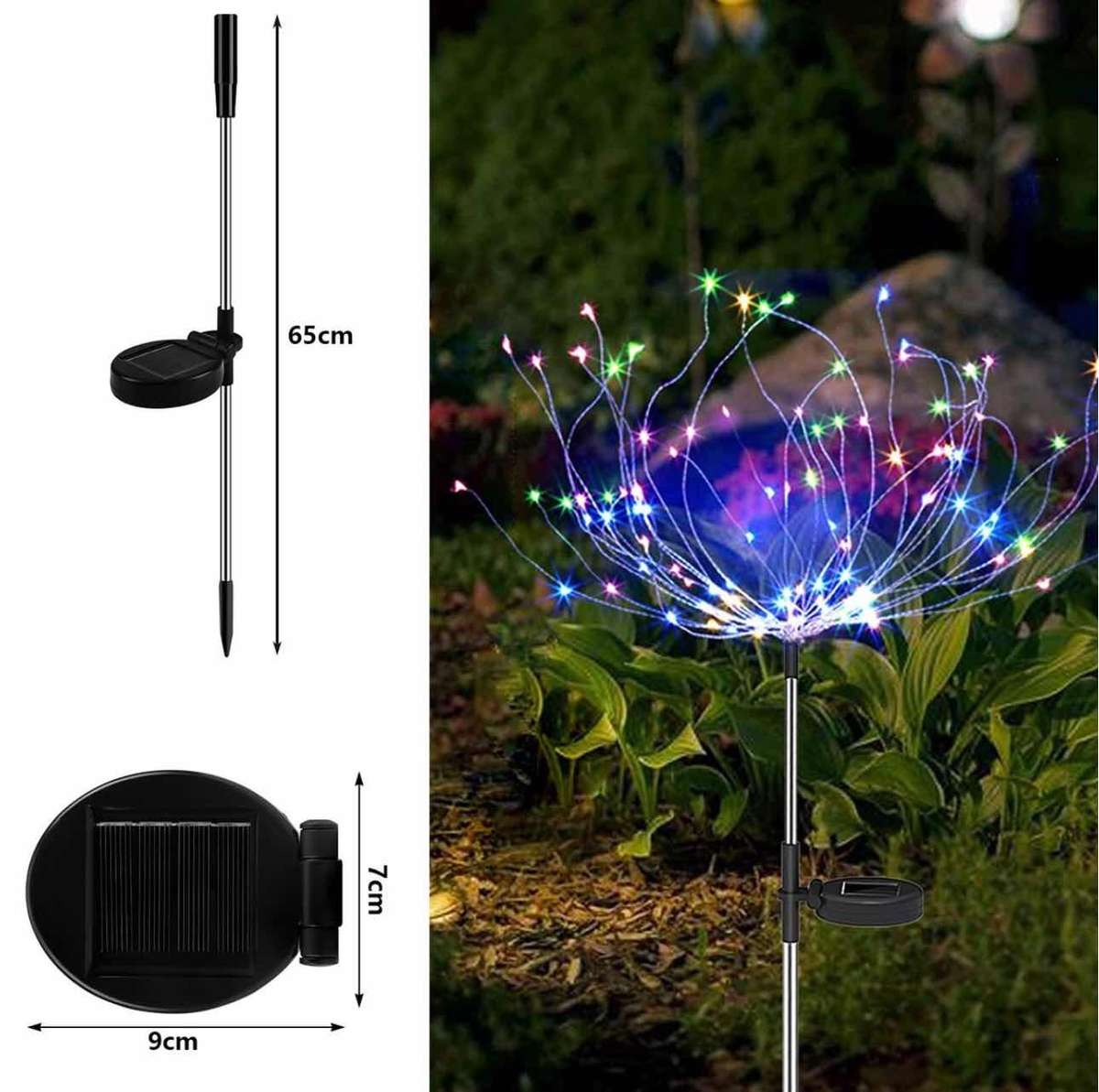 Garden Decoration Solar Waterproof LED Firework Lights Garden Stake-2 Pack-Colored light- white-BLUE