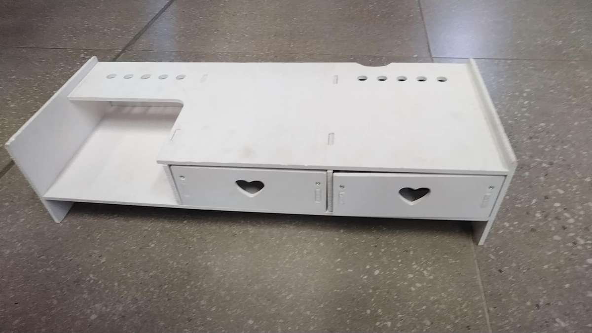 White Portable Smart Monitor Riser Stand With 2 Drawers