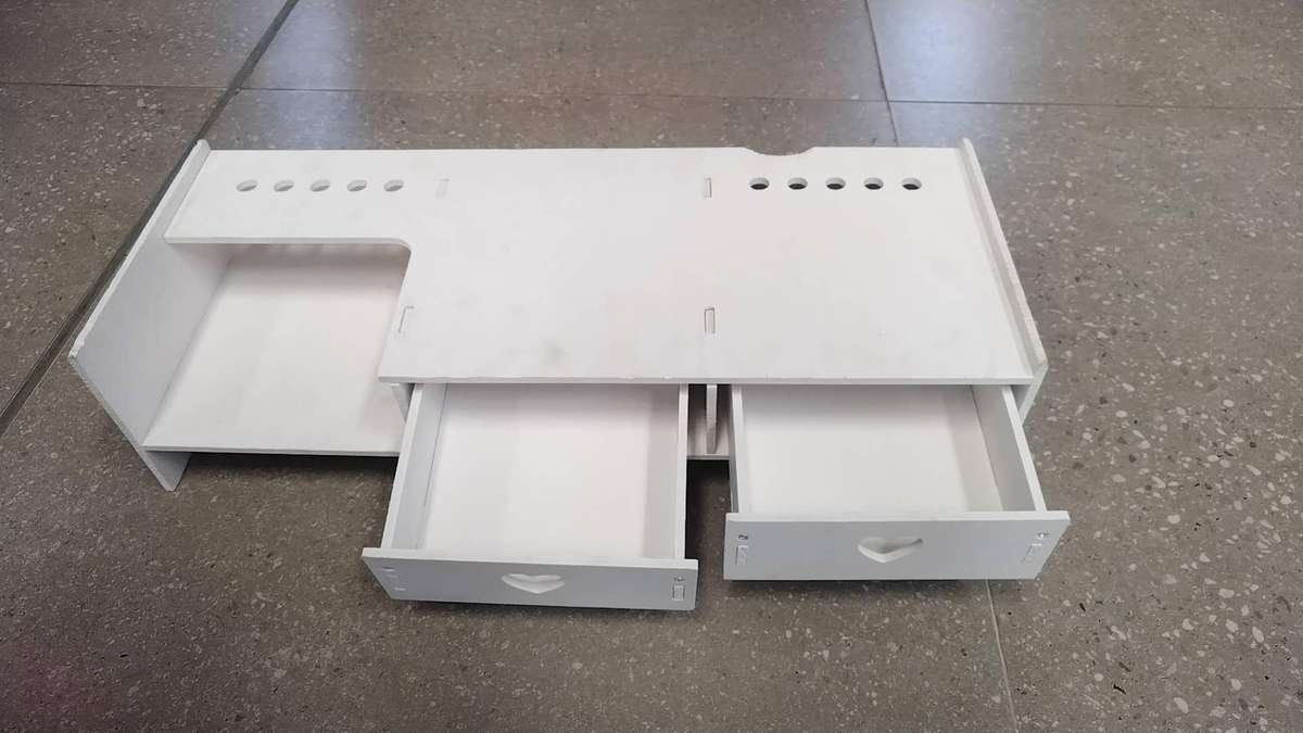 White Portable Smart Monitor Riser Stand With 2 Drawers