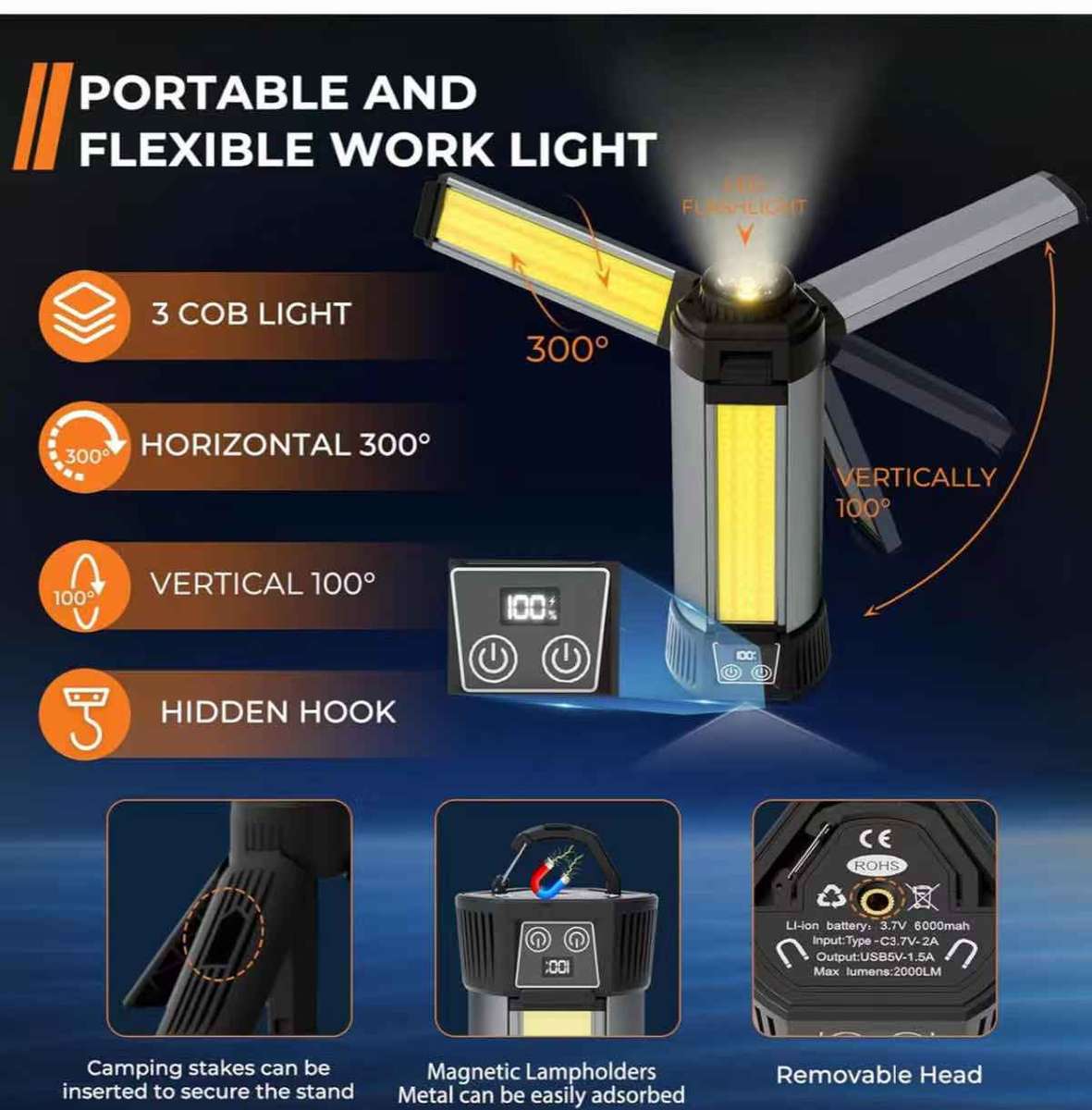 LED Work Light with Portable Folding Stand