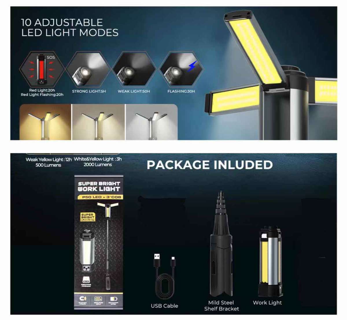 LED Work Light with Portable Folding Stand