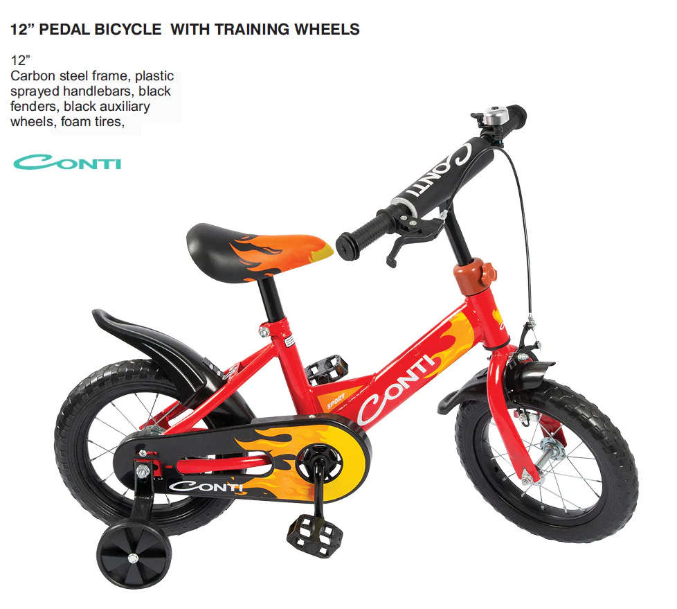 Conti 12" Bicycle - Training Wheels Included - Carbon Steel Frame