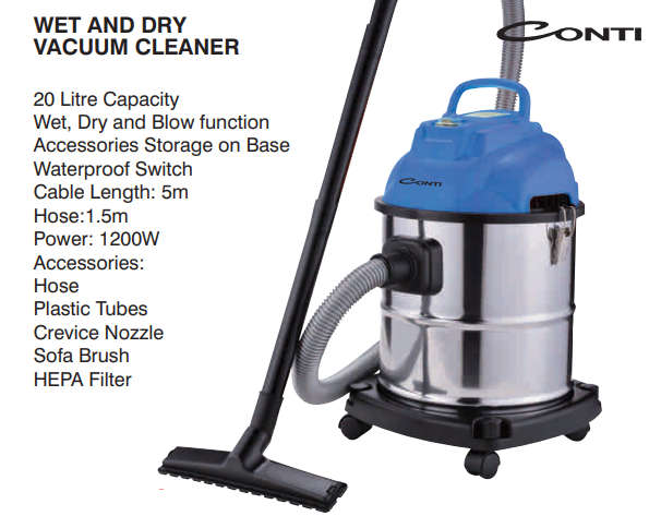 Conti 20L Vacuum Cleaner - Wet / Dry and Blow Function - 5m Cable
