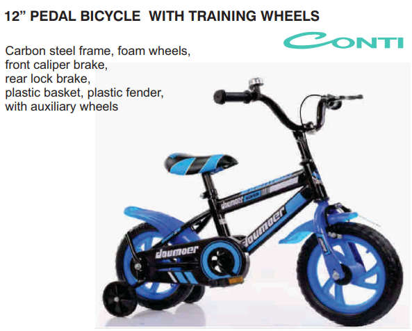 Conti 12" Bicycle - Training Wheels Included - Carbon Steel Frame