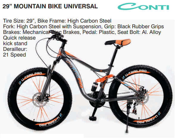 Conti 29" Carbon Steel Mountain Bike - Universal - 21 Speed