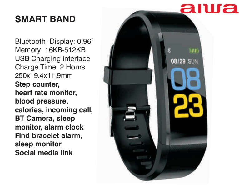 Aiwa Bluetooth Smart Band/Watch - Large Memory Capacity - Numerous Functions
