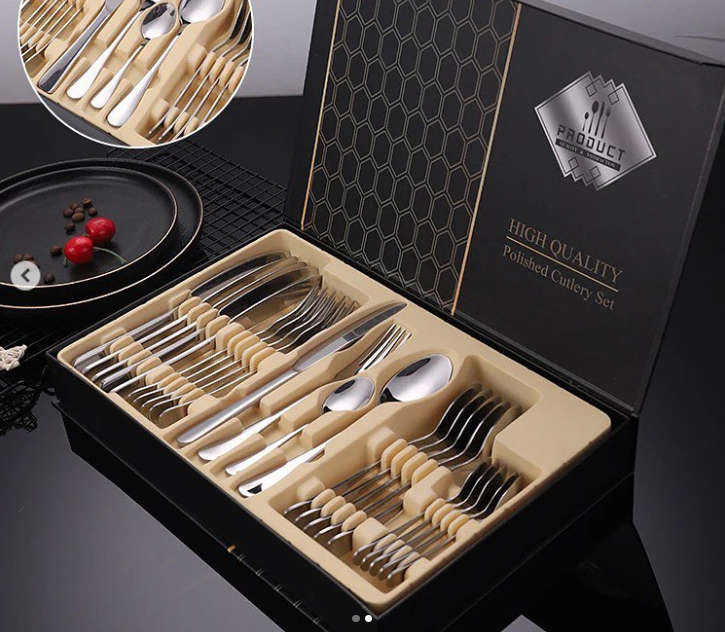 Elegant 24pc Polished Cutlery Set - Silver