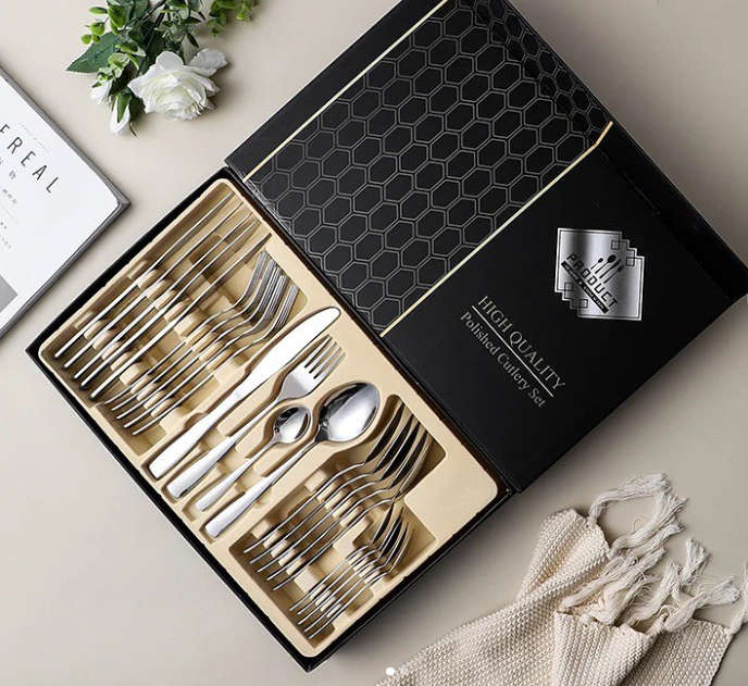 Elegant 24pc Polished Cutlery Set - Silver